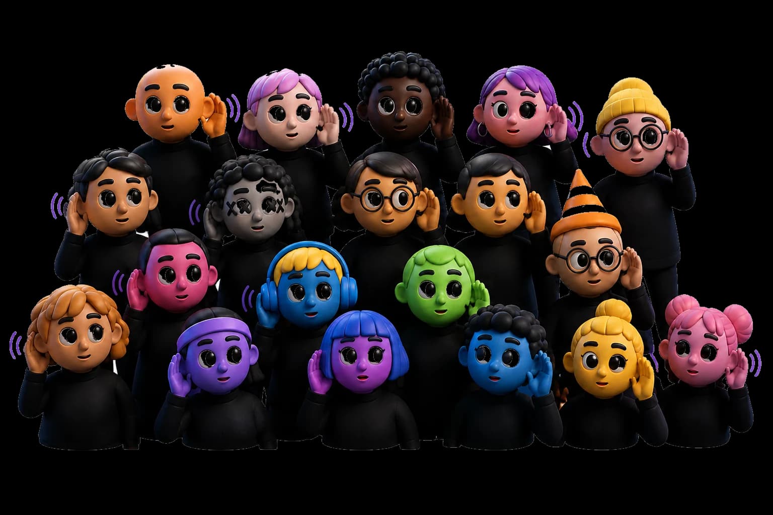 Kriqy characters illustrating the Listen stage of the employee feedback journey